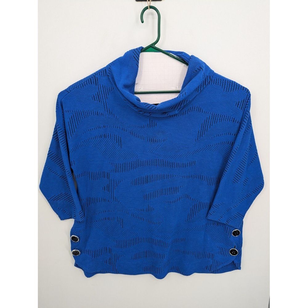 Ali Miles Women's Cowl Neck Blue Tunic Sweater Size 1X Lagenlook Comfy Slouchy